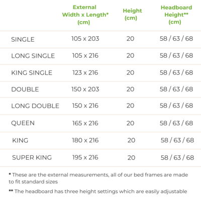Adobe Bed Frame Size Chart