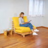 Devon sofa bed frame used as a sofa with yellow futon mattress