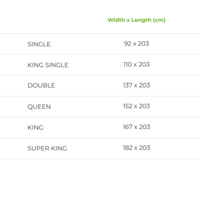 Futon cover protector size chart