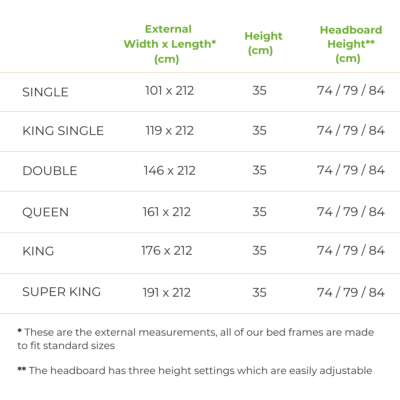 Size guide for Riva Solid Wood Bed Frame