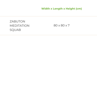 Meditation squab size chart
